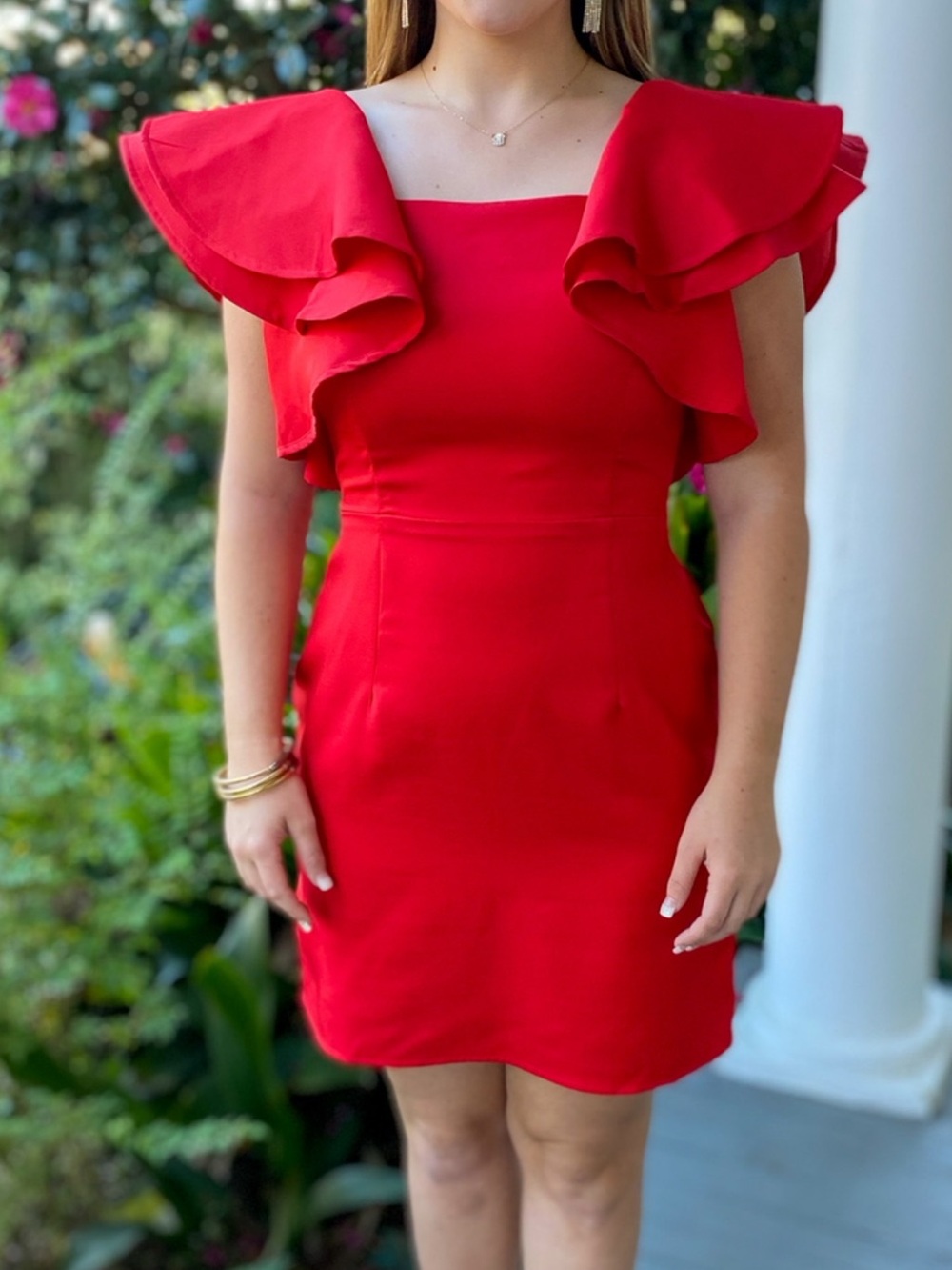TCEC Red Ruffle Sleeve Mini Dress